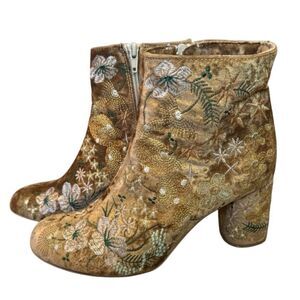 Barca Made in Italy Velvet Floral Embroidered Ankle Boots
